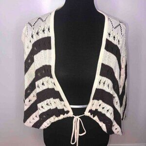 Echo‎ Womens Cardigan Sweater White Black 3/4 Sleev